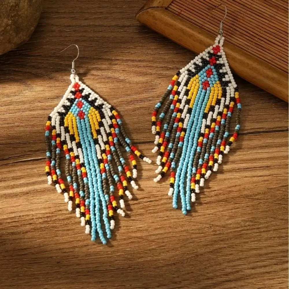 Western earrings beaded Tribal boho jewelry fringe tassels multicolor